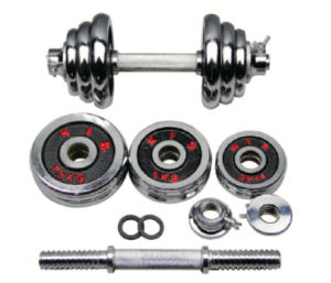 Chrome cast iron dumbbell set red plate